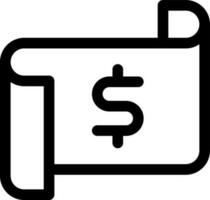 Scroll Paper with Dollar Sign or Bill Icon in Black Line Art. vector