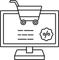 Linear Style Online Shopping App In Desktop Icon. vector