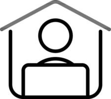 User Working At Home Icon In Black Line Art. vector