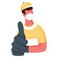 Young Boy Wear Face Mask with Gloves and Showing Thumbs Up on White Background. vector