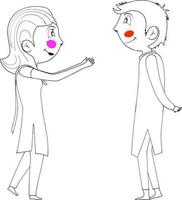 Line art character of boy and girl celebrating holi festival. vector