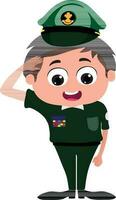 dibujos animados pequeño chico vistiendo indio Ejército vestido. vector