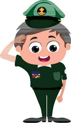 Cartoon little boy wearing Indian army dress.