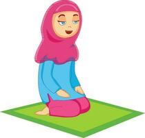 personaje de un musulmán niña ofrecimiento Orando. vector