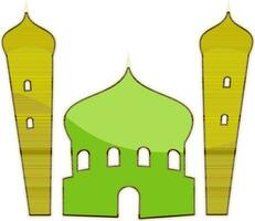 Flat vector illustration of mosque in yellow and green color.