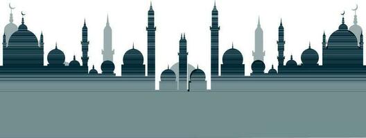 Flat slate color silhouette of minaret and dome. vector