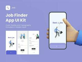 Best Job Seeker or Finder App UI Kit with Multiple Screens for Mobile Application and Responsive Website. vector