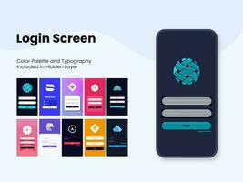 Login Screen App Ui Kit with Multicolored Screens for Mobile Application and Responsive Websites. vector