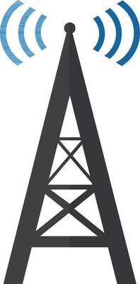 Illustration of cell phone tower icon in color and half shadow.