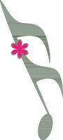 Music note with pink flower. vector