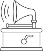 Vector Illustration Of Gramophone In Black Line Art.