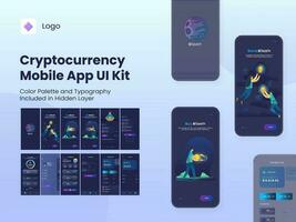 Cryptocurrency Mobile App UI Kit Including Like as Login, Sign up, Dashboard, Exchange, Transaction and Profile Screen. vector