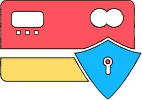 Colorful icon of credit or debit card with security sign. vector