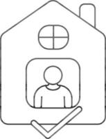 Person At Home with Check Mark Icon in Black Line Art. vector