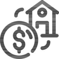 Exchange Money and Home icon in black line art. vector