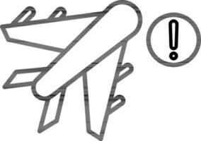 Warning Airplane Icon in Black Line Art. vector