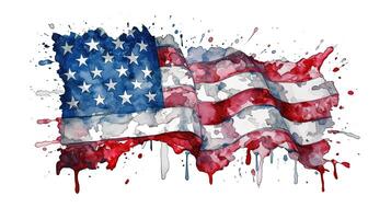 Watercolor Splash of American Flag on White Background for 4th of July Independence Day Concept. Technology. photo
