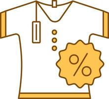 T-Shirt With Percentage Label Icon In White And Yellow Color. vector