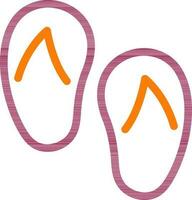 Flat Style Slipper icon in maroon and orange outline. vector