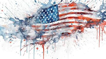 Watercolor Splash of American Flag on White Background for 4th of July Independence Day Concept. Technology. photo