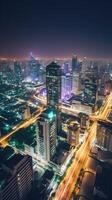 Cityscape Night View of Residential Houses and High Skyscrapers in Financial District at Bangkok Thailand. Generative AI Technology. photo