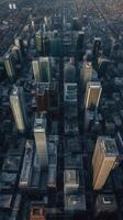 Aerial View of Modern Skyscrapers and Office Buildings in Financial District, Technology. photo