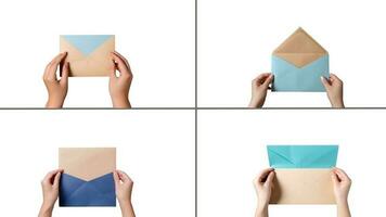 Set of Human Hands Making Envelopes on White Background, Generative AI Illustration. photo
