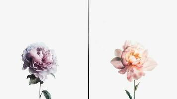 Two Types of Beautiful Chinese Peony Flowers on White Background. Poster or Template Design, Generative AI. photo