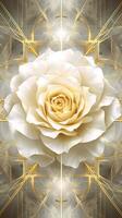 Amazing Art of Fractal Rose Flower on Golden Geometric Symmetry Design, Created by Generative AI Technology. photo