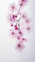 Striking Image of Raining Drops on Peach Flower Branch. . photo