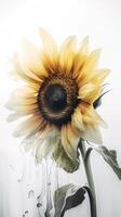 Watercolor Beautiful Sunflower Drawing Vertical Background. Generative AI. photo