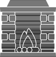 Flat Style Fireplace Icon In Black And White Color. vector