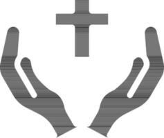 Praying Hands With Cross Icon in Glyph Style. vector