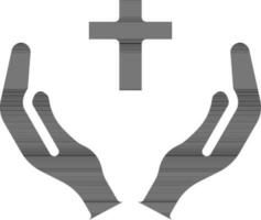 Praying Hands With Cross Icon in Glyph Style. vector