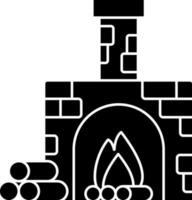 plano estilo Chimenea o hogar icono en negro y blanco color. vector