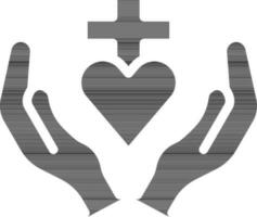 Christian Cross With Praying Hands Icon In black and white. vector