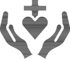 Christian Cross With Praying Hands Icon In black and white. vector