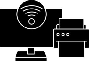 Illustration Of Printer With Computer Icon In black and white Color. vector