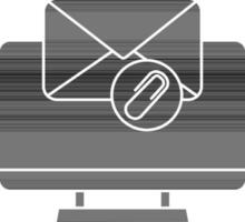 black and white Computer With Mail Icon Or Symbol. vector