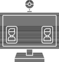 black and white Online Meeting Or Video Calling In Computer Icon. vector