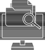 black and white Illustration Of Searching File In Computer Icon. vector