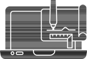 black and white Blueprint In Laptop Screen Icon. vector