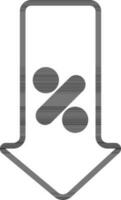 Percentage Arrow Down Icon in black and white Color. vector