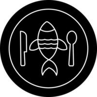 Fried Fish On Plate Icon In black and white Color. vector