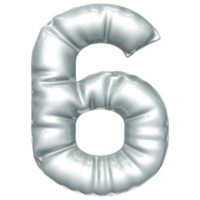Silver balloon font 3d rendering, ln Number 6 png