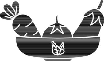 Vegetable Bowl Icon In black and white Color. vector