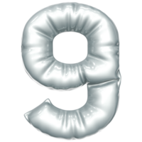 Silver balloon font 3d rendering, ln Number 9 png