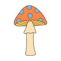 Hippie groovy mushroom. Retro psychedelic cartoon element. Vector illustration isolated on white background.