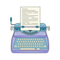 Old vintage typewriter with paper. Retro equipment. vector