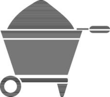 Flat Style Wheelbarrow Icon in black and white Color. vector